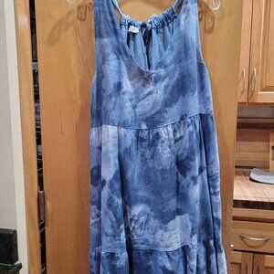 Italian Made Blue Tie Dyed 100% Linen Dress Size Medium EUC